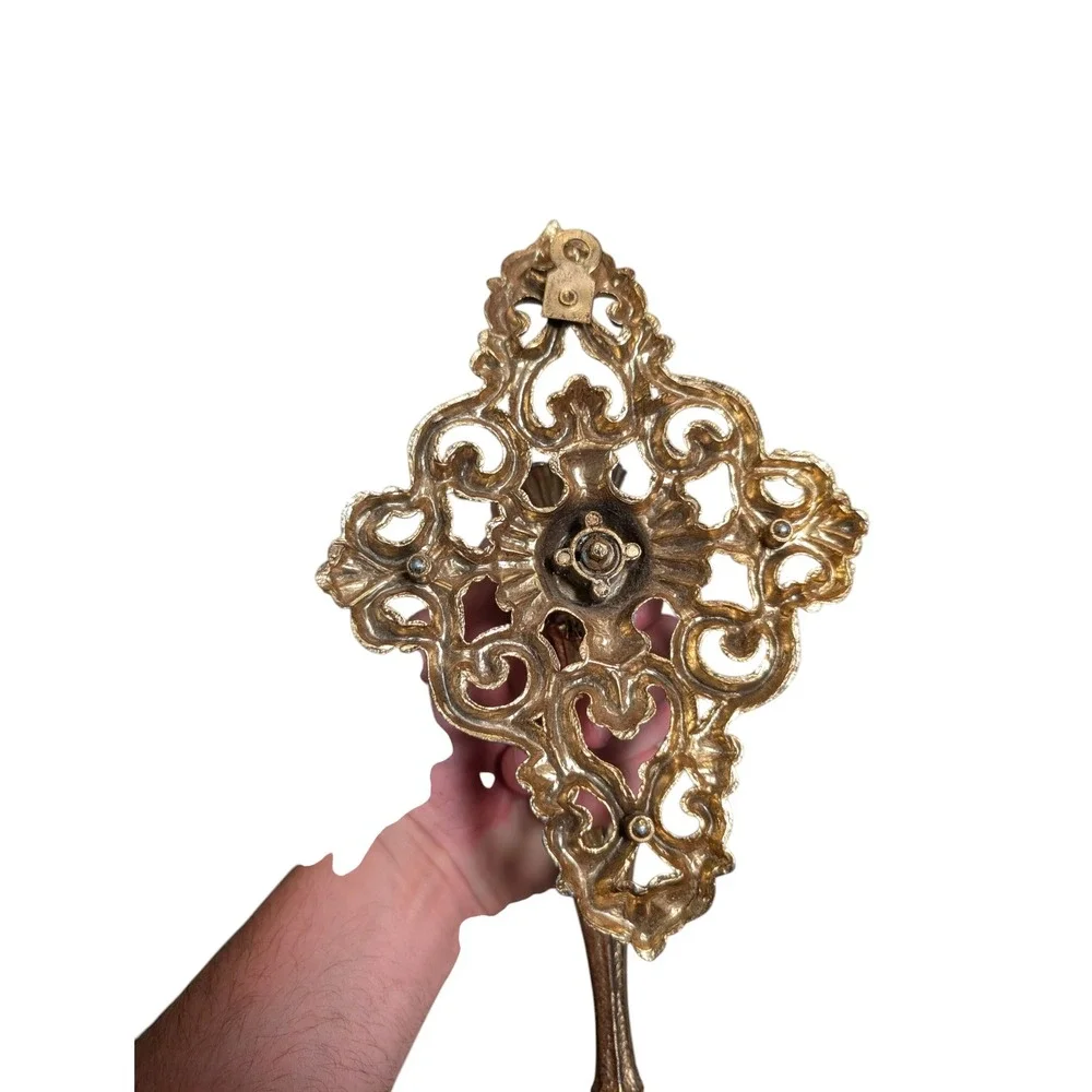 Vintage Ornate Brass Tone Metal Wall Sconce Rococo Filigree Candle Holder